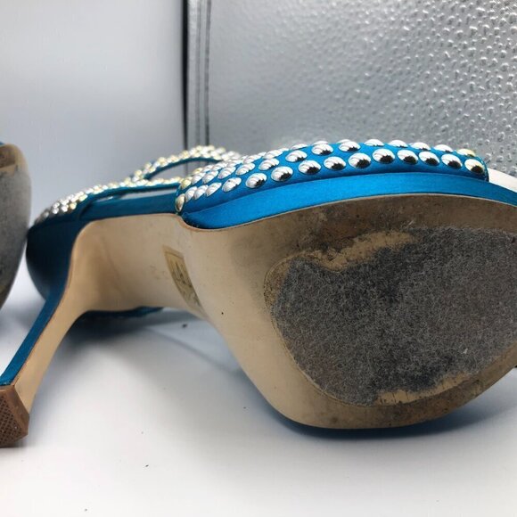 Bebe Cassandra Blue Silver Studded Women's Stiletto Heels Size 6M - Picture 8 of 8
